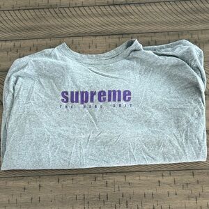 Supreme Heather Gray Tee with Purple Text